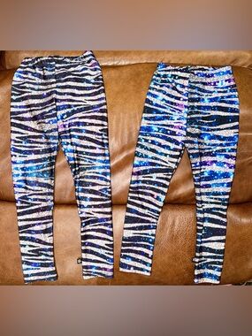 Pixielane EUC size 6 Kids Galaxy Zebra Print Leggings - Blue/Purple (2 available